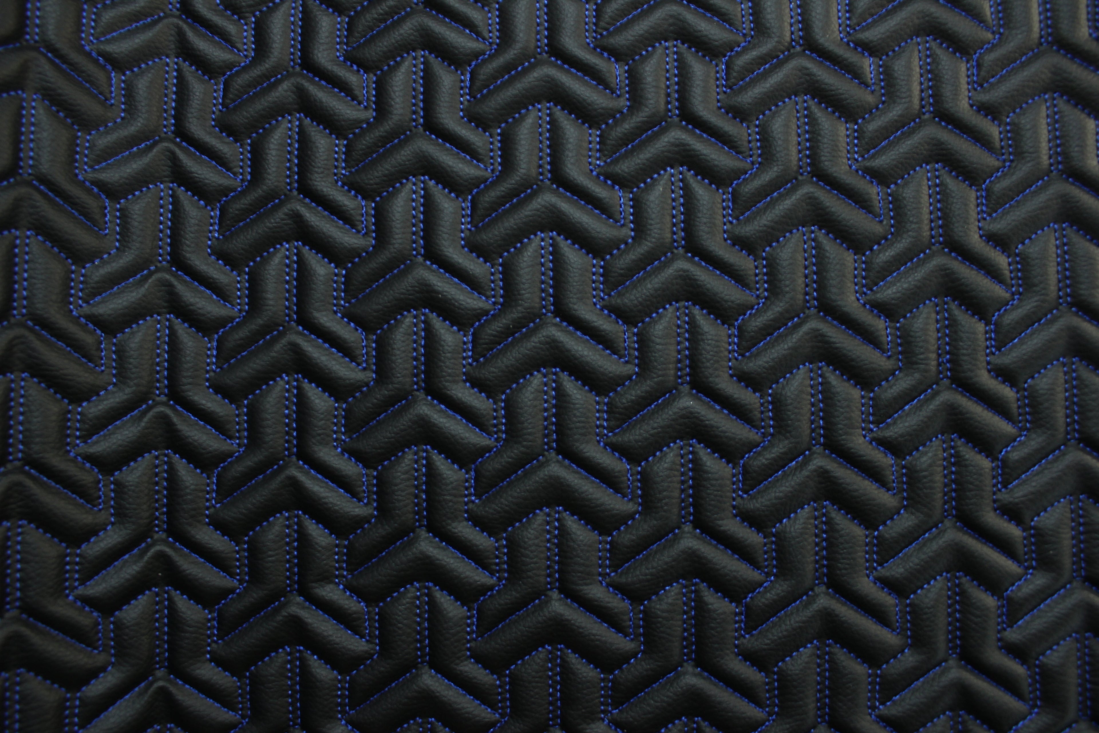 Trio Triangle Blue Quilted Faux Leather Upholstery Fabric | Foam Backing | Automotive, Marine, Furniture | 140cm (55.1") Wide Mercedes - BMW - VW