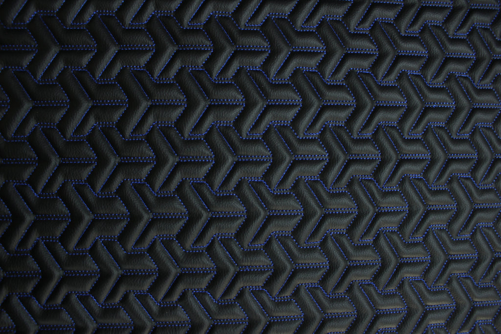 Trio Triangle Blue Quilted Faux Leather Upholstery Fabric | Foam Backing | Automotive, Marine, Furniture | 140cm (55.1") Wide Mercedes - BMW - VW
