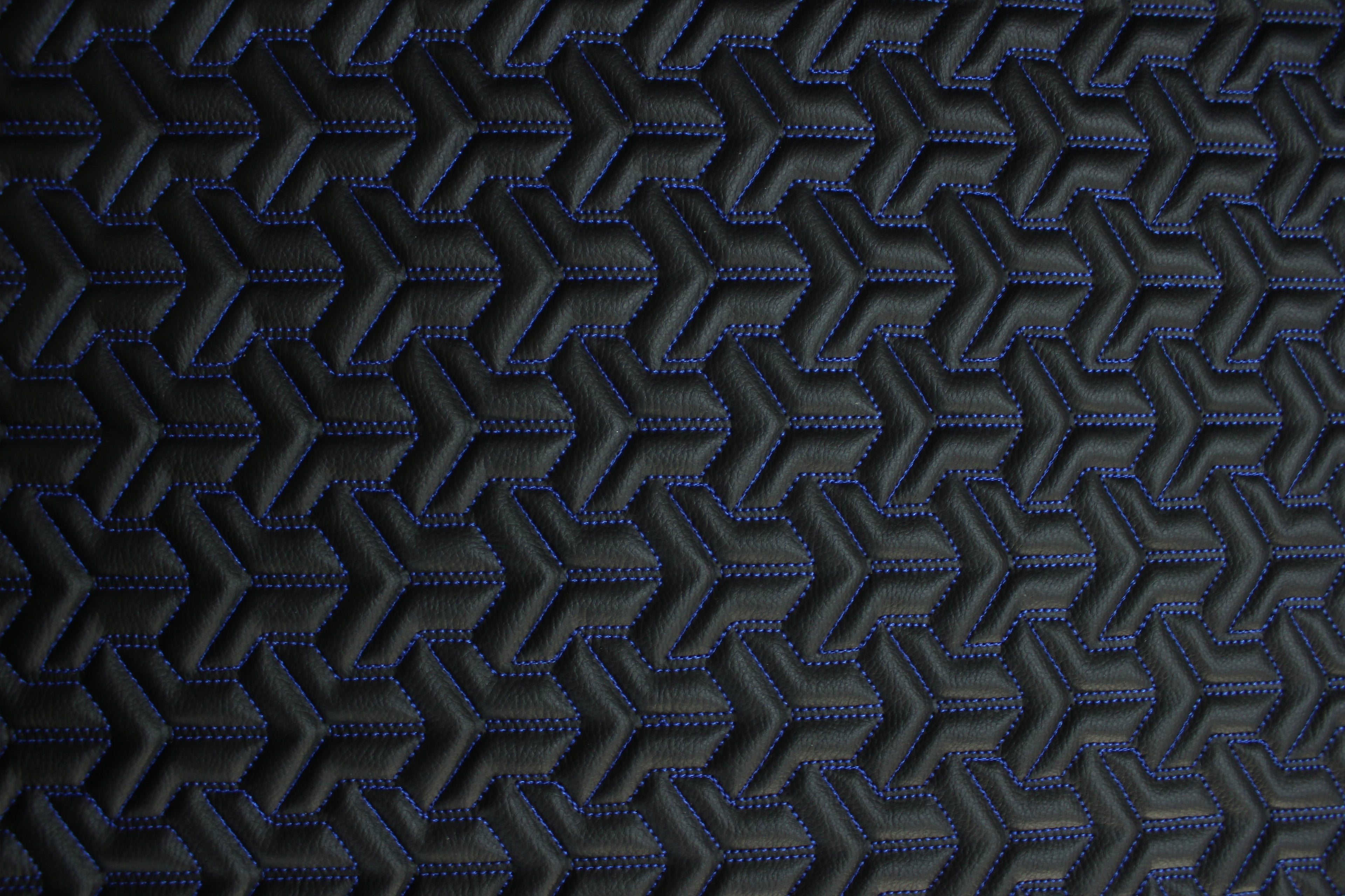 Trio Triangle Blue Quilted Faux Leather Upholstery Fabric | Foam Backing | Automotive, Marine, Furniture | 140cm (55.1") Wide Mercedes - BMW - VW