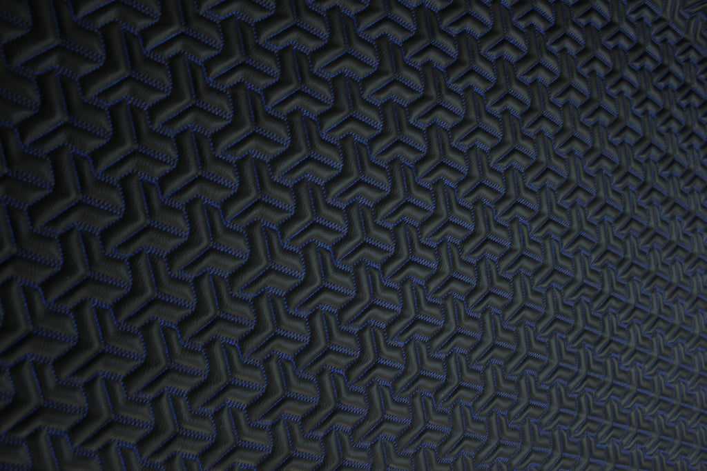 Trio Triangle Blue Quilted Faux Leather Upholstery Fabric | Foam Backing | Automotive, Marine, Furniture | 140cm (55.1") Wide Mercedes - BMW - VW