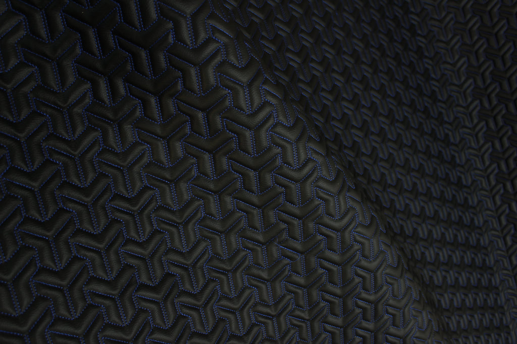 Trio Triangle Blue Quilted Faux Leather Upholstery Fabric | Foam Backing | Automotive, Marine, Furniture | 140cm (55.1") Wide Mercedes - BMW - VW