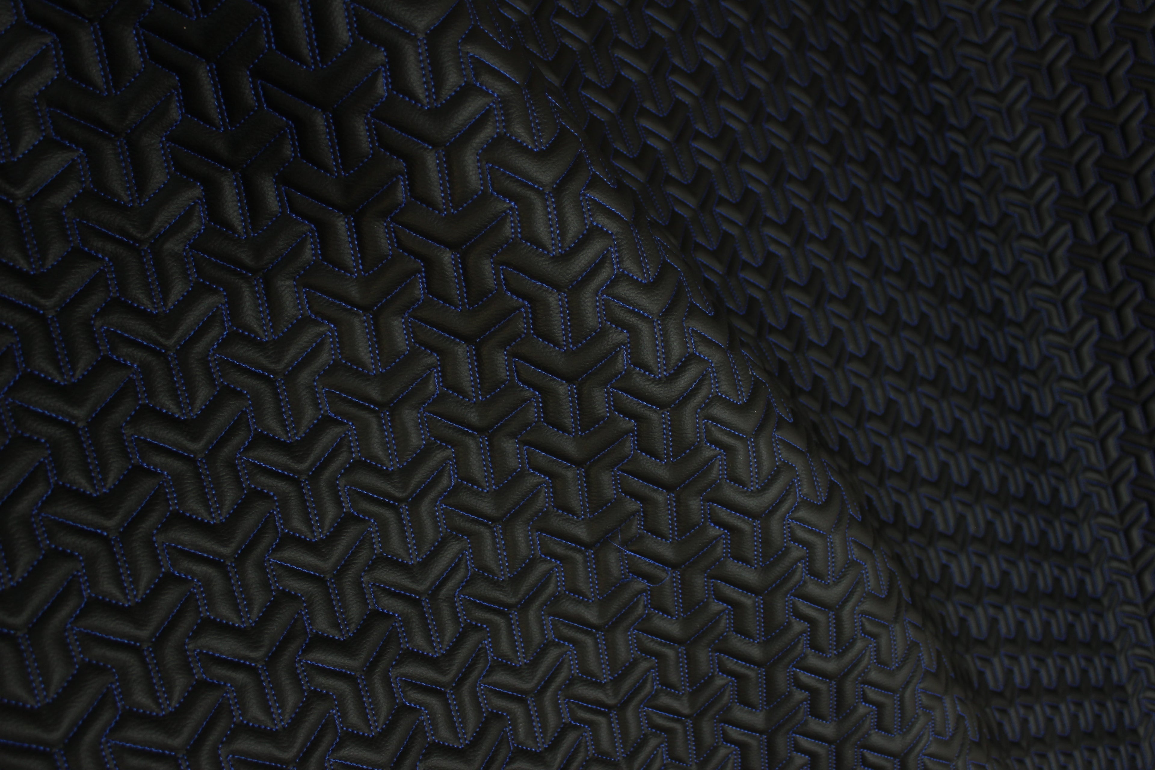 Trio Triangle Blue Quilted Faux Leather Upholstery Fabric | Foam Backing | Automotive, Marine, Furniture | 140cm (55.1") Wide Mercedes - BMW - VW