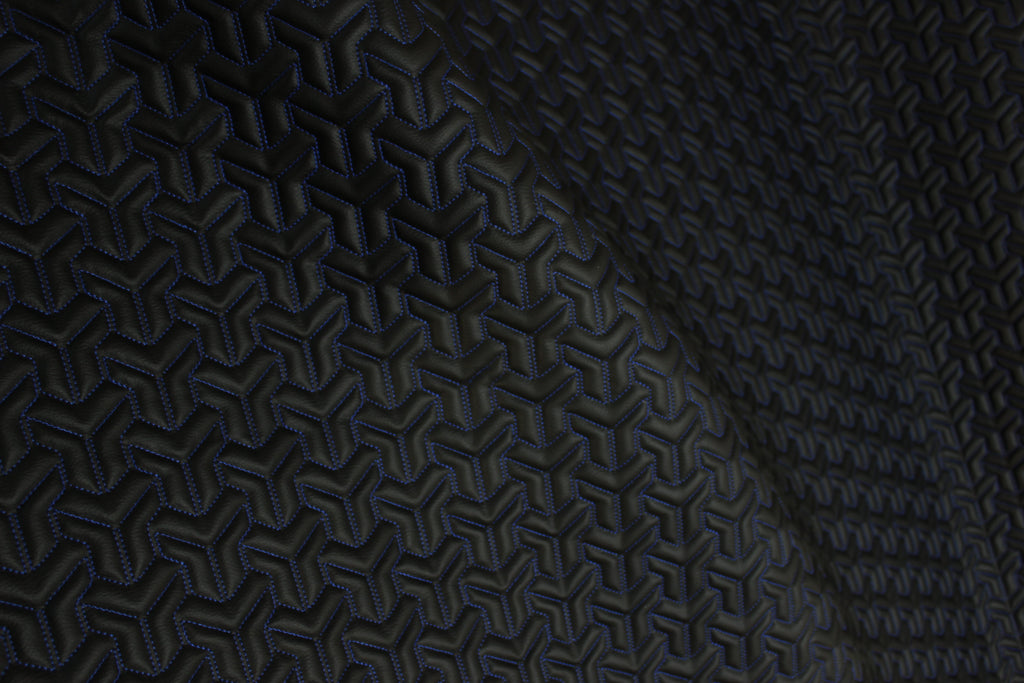 Trio Triangle Blue Quilted Faux Leather Upholstery Fabric | Foam Backing | Automotive, Marine, Furniture | 140cm (55.1") Wide Mercedes - BMW - VW