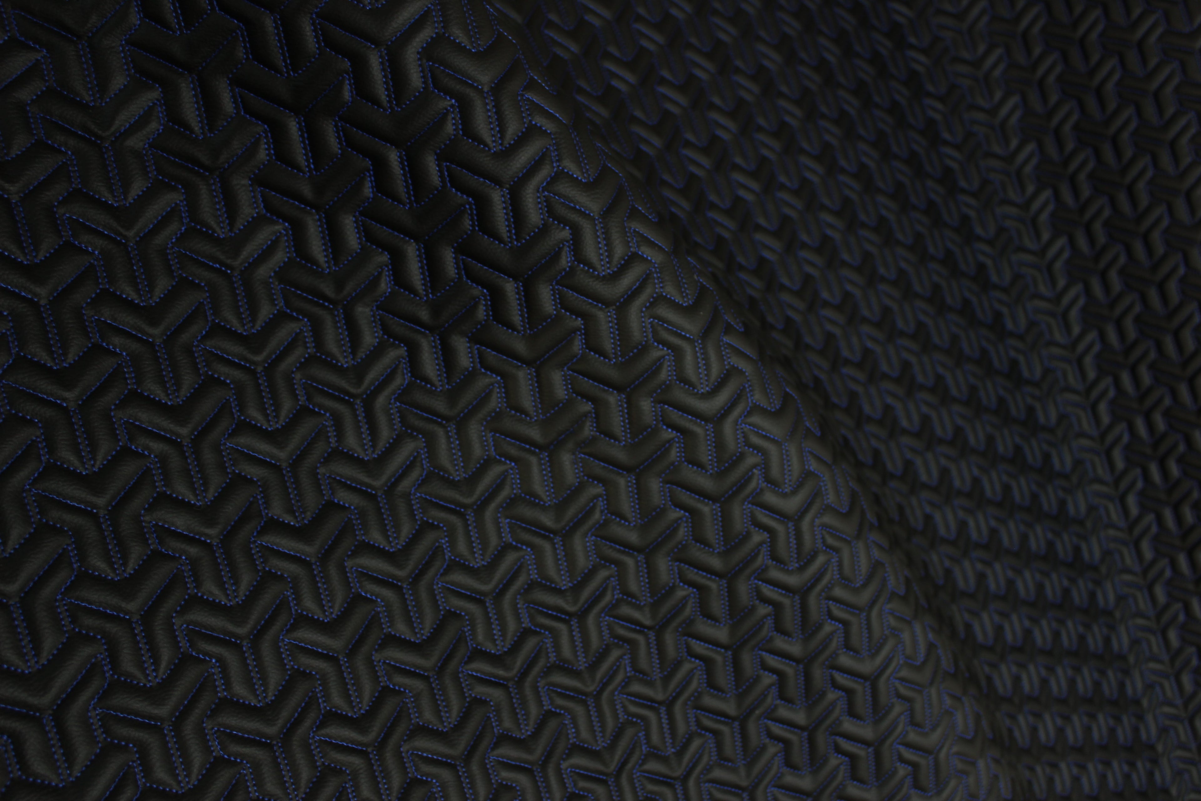Trio Triangle Blue Quilted Faux Leather Upholstery Fabric | Foam Backing | Automotive, Marine, Furniture | 140cm (55.1") Wide Mercedes - BMW - VW
