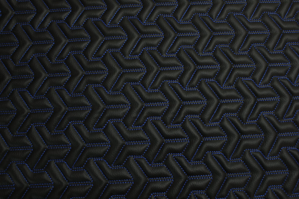 Trio Triangle Blue Quilted Faux Leather Upholstery Fabric | Foam Backing | Automotive, Marine, Furniture | 140cm (55.1") Wide Mercedes - BMW - VW