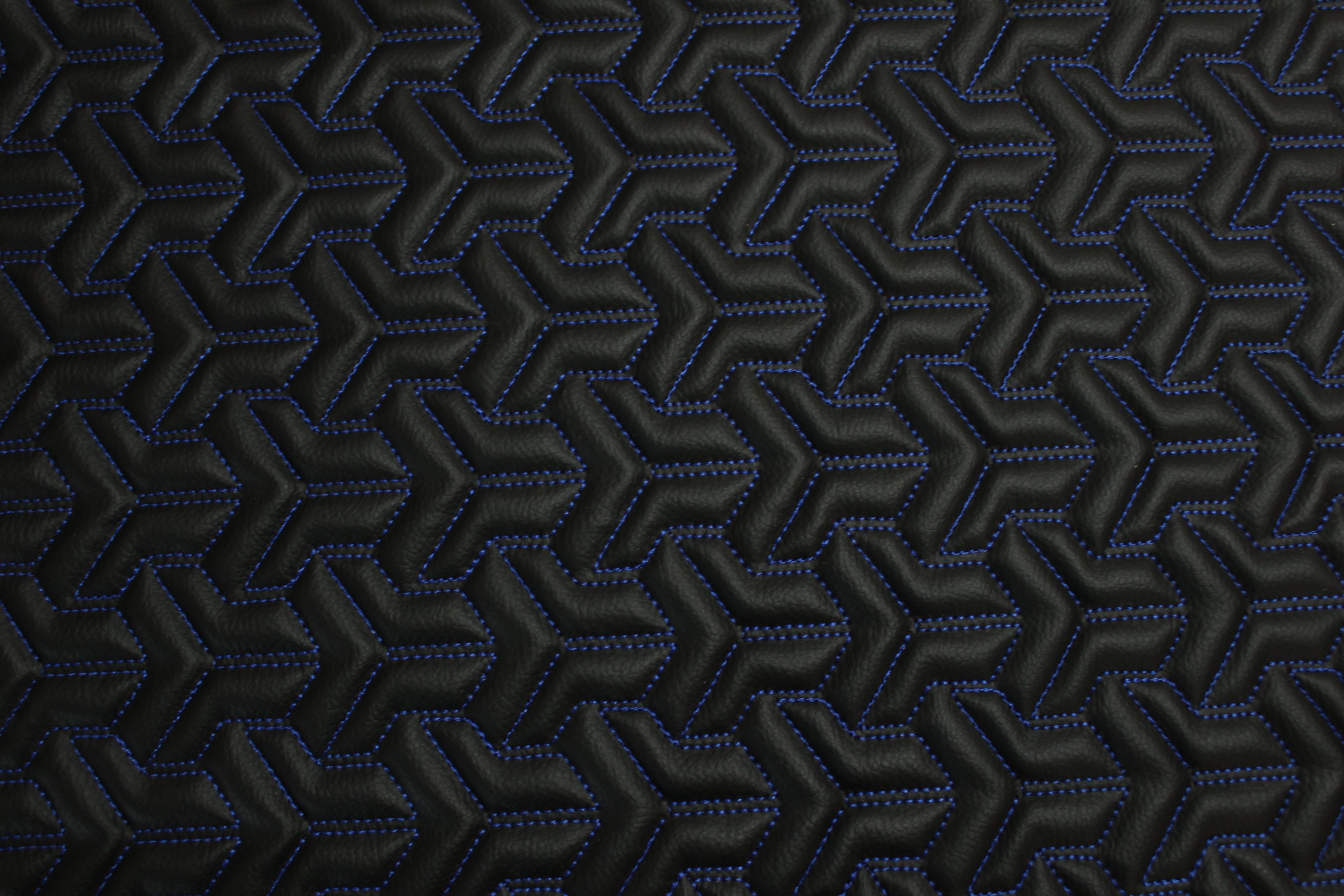 Trio Triangle Blue Quilted Faux Leather Upholstery Fabric | Foam Backing | Automotive, Marine, Furniture | 140cm (55.1") Wide Mercedes - BMW - VW