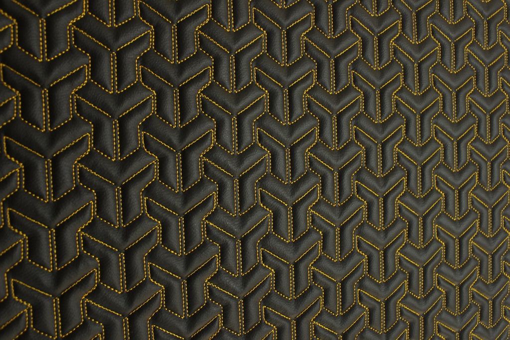 Trio Triangle Yellow Quilted Faux Leather Upholstery Fabric | Foam Backing | Automotive, Marine, Furniture | 140cm (55.1") Wide Mercedes - BMW - VW