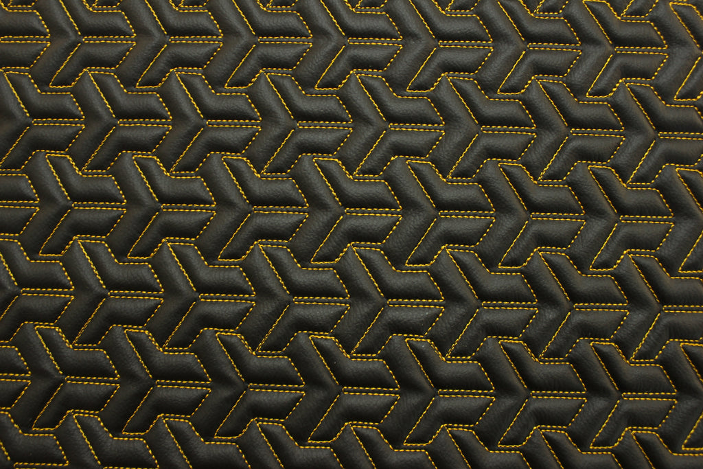 Trio Triangle Yellow Quilted Faux Leather Upholstery Fabric | Foam Backing | Automotive, Marine, Furniture | 140cm (55.1") Wide Mercedes - BMW - VW