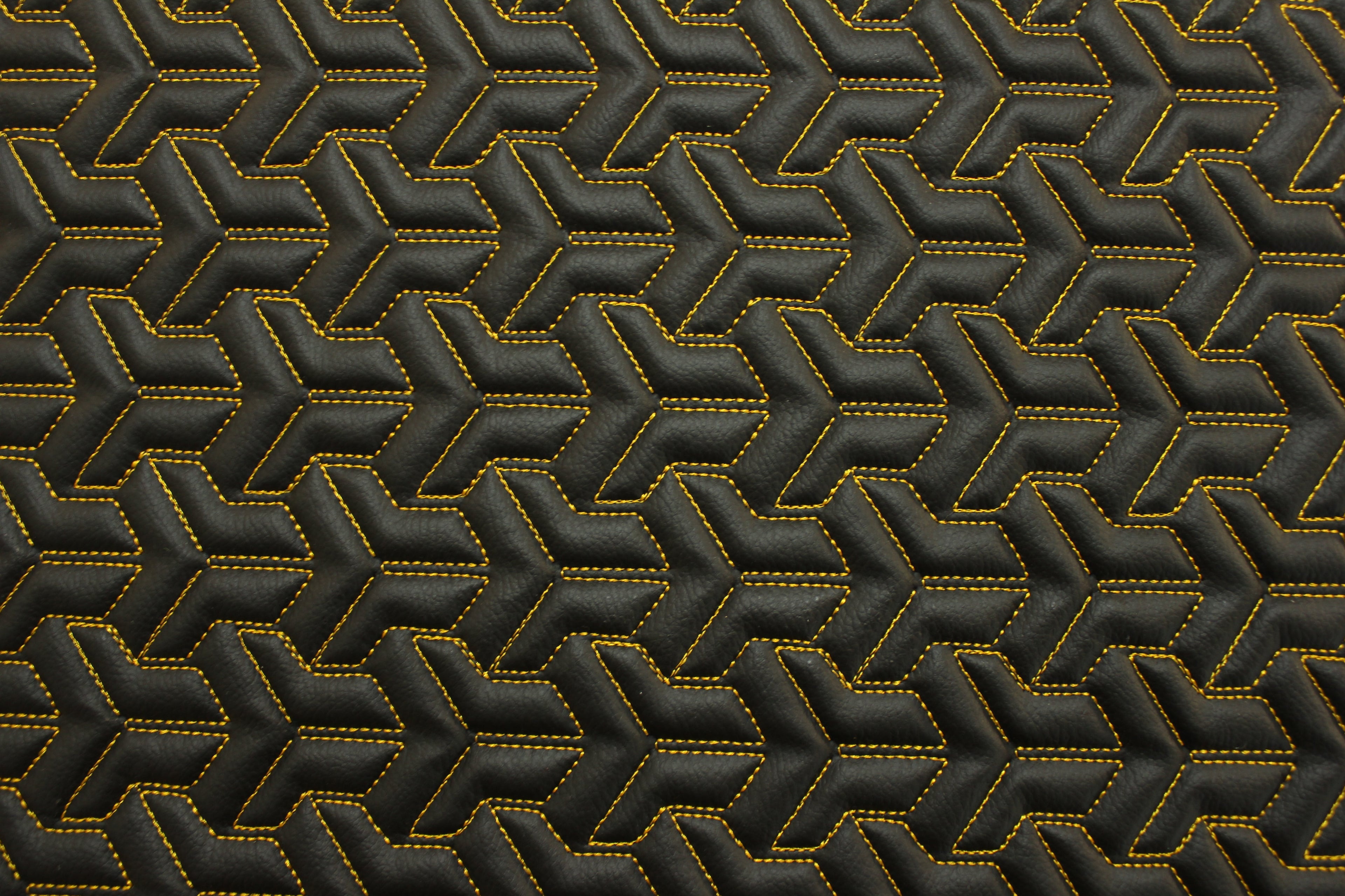 Trio Triangle Yellow Quilted Faux Leather Upholstery Fabric | Foam Backing | Automotive, Marine, Furniture | 140cm (55.1") Wide Mercedes - BMW - VW