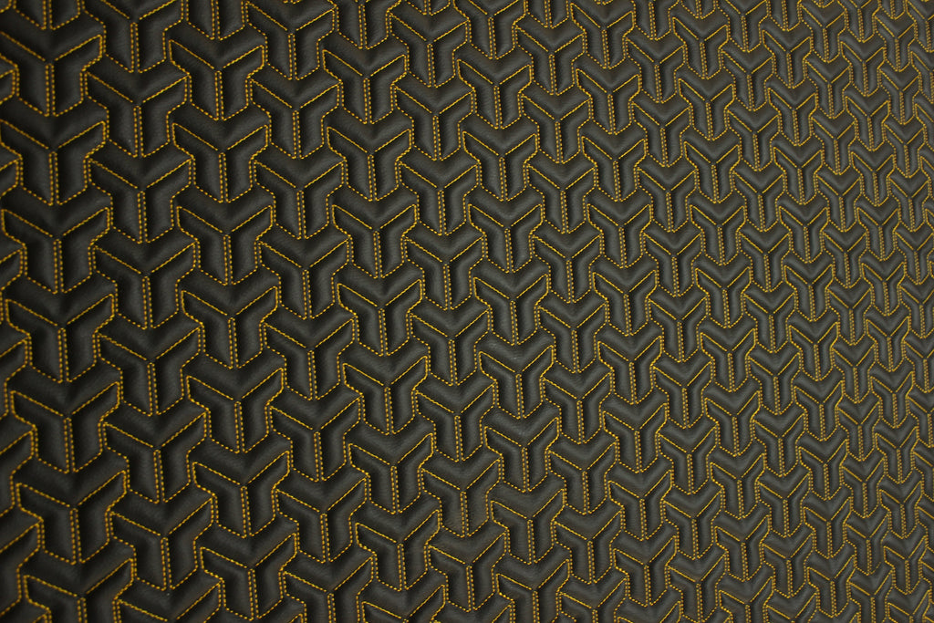 Trio Triangle Yellow Quilted Faux Leather Upholstery Fabric | Foam Backing | Automotive, Marine, Furniture | 140cm (55.1") Wide Mercedes - BMW - VW