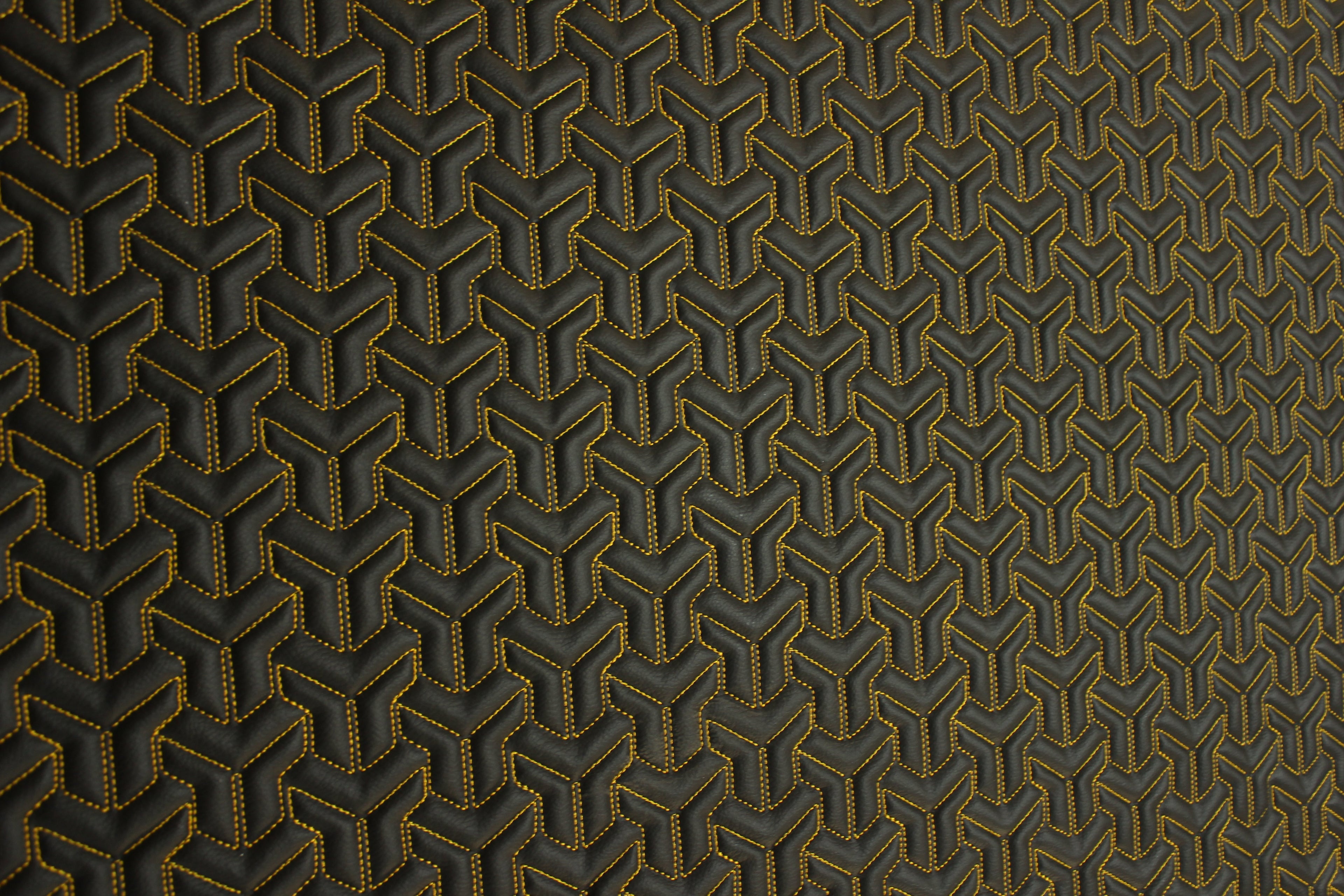 Trio Triangle Yellow Quilted Faux Leather Upholstery Fabric | Foam Backing | Automotive, Marine, Furniture | 140cm (55.1") Wide Mercedes - BMW - VW