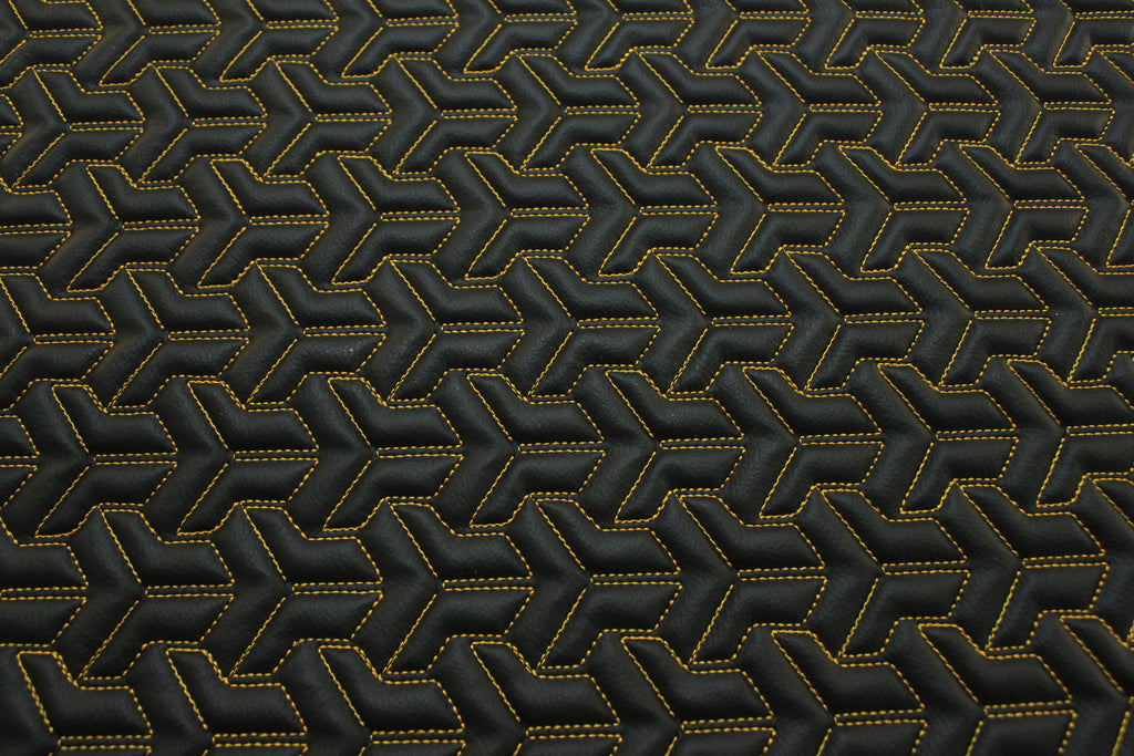 Trio Triangle Yellow Quilted Faux Leather Upholstery Fabric | Foam Backing | Automotive, Marine, Furniture | 140cm (55.1") Wide Mercedes - BMW - VW