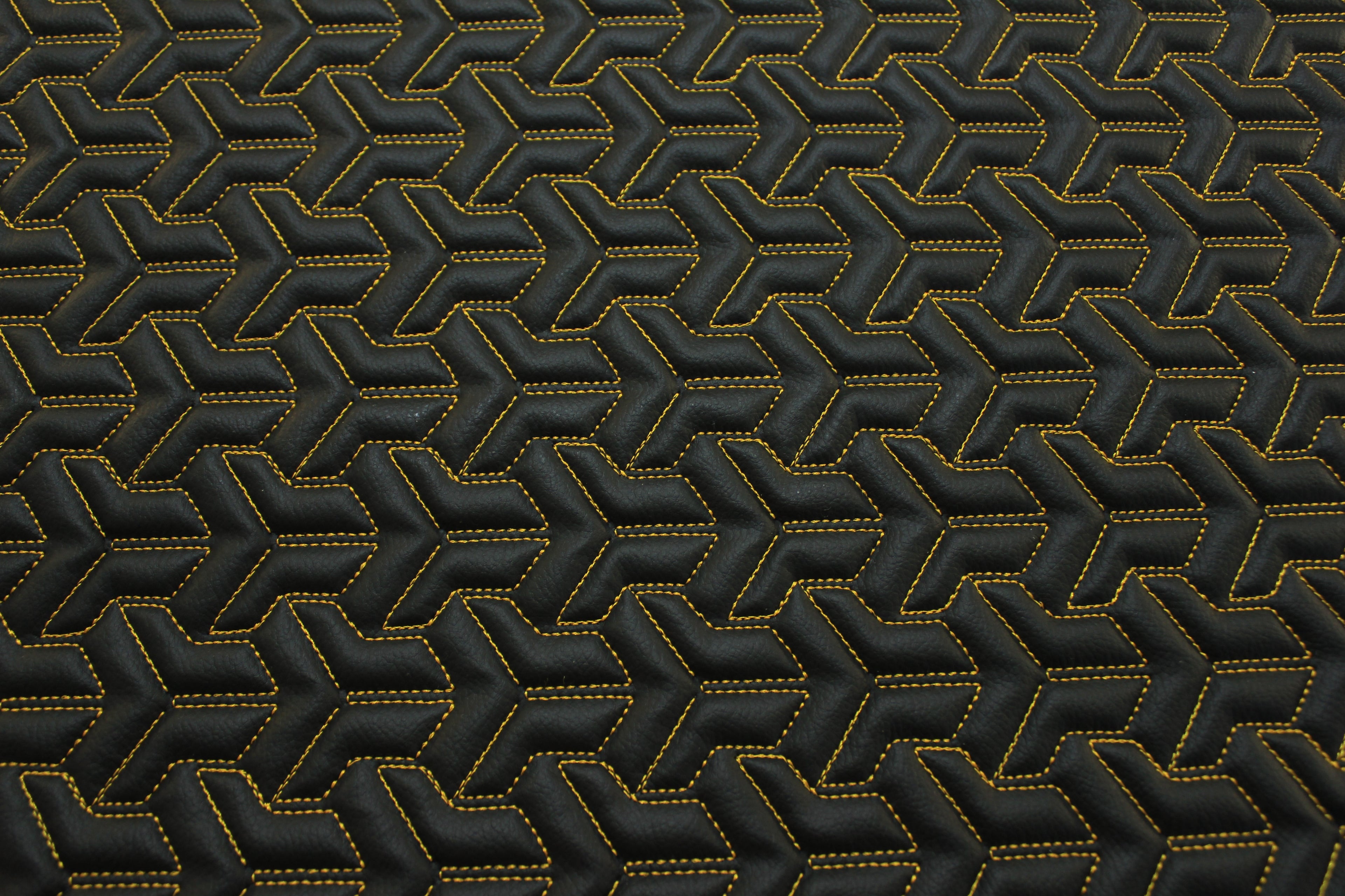 Trio Triangle Yellow Quilted Faux Leather Upholstery Fabric | Foam Backing | Automotive, Marine, Furniture | 140cm (55.1") Wide Mercedes - BMW - VW