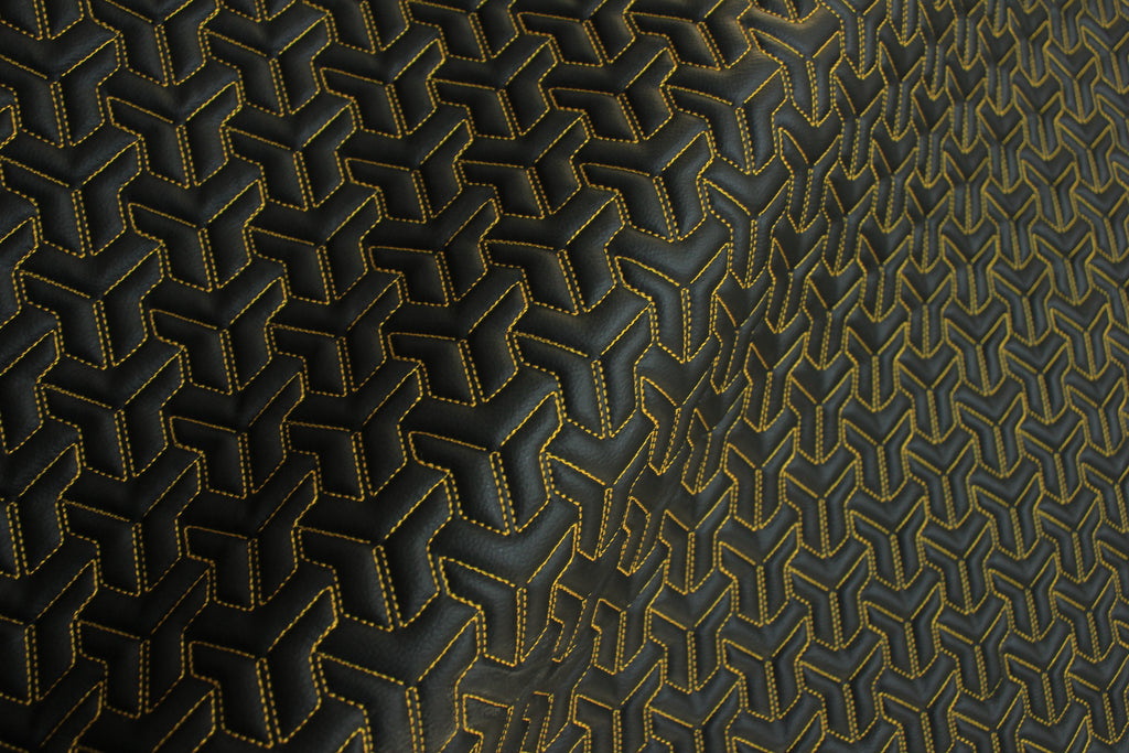 Trio Triangle Yellow Quilted Faux Leather Upholstery Fabric | Foam Backing | Automotive, Marine, Furniture | 140cm (55.1") Wide Mercedes - BMW - VW
