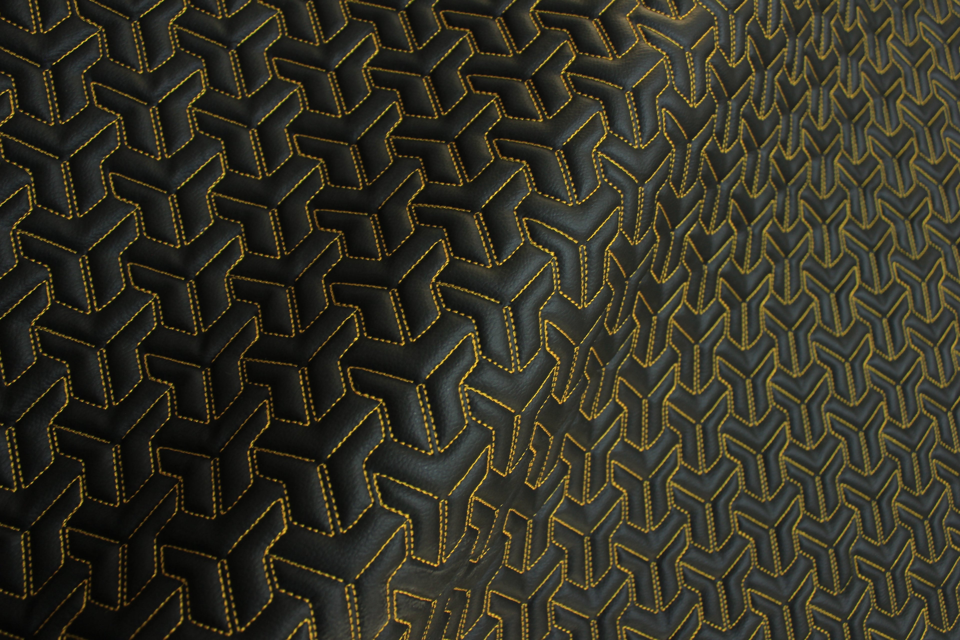 Trio Triangle Yellow Quilted Faux Leather Upholstery Fabric | Foam Backing | Automotive, Marine, Furniture | 140cm (55.1") Wide Mercedes - BMW - VW