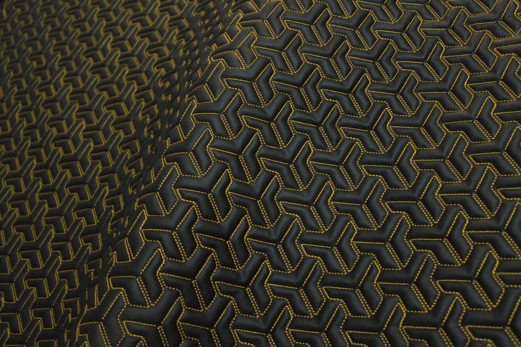Trio Triangle Yellow Quilted Faux Leather Upholstery Fabric | Foam Backing | Automotive, Marine, Furniture | 140cm (55.1") Wide Mercedes - BMW - VW