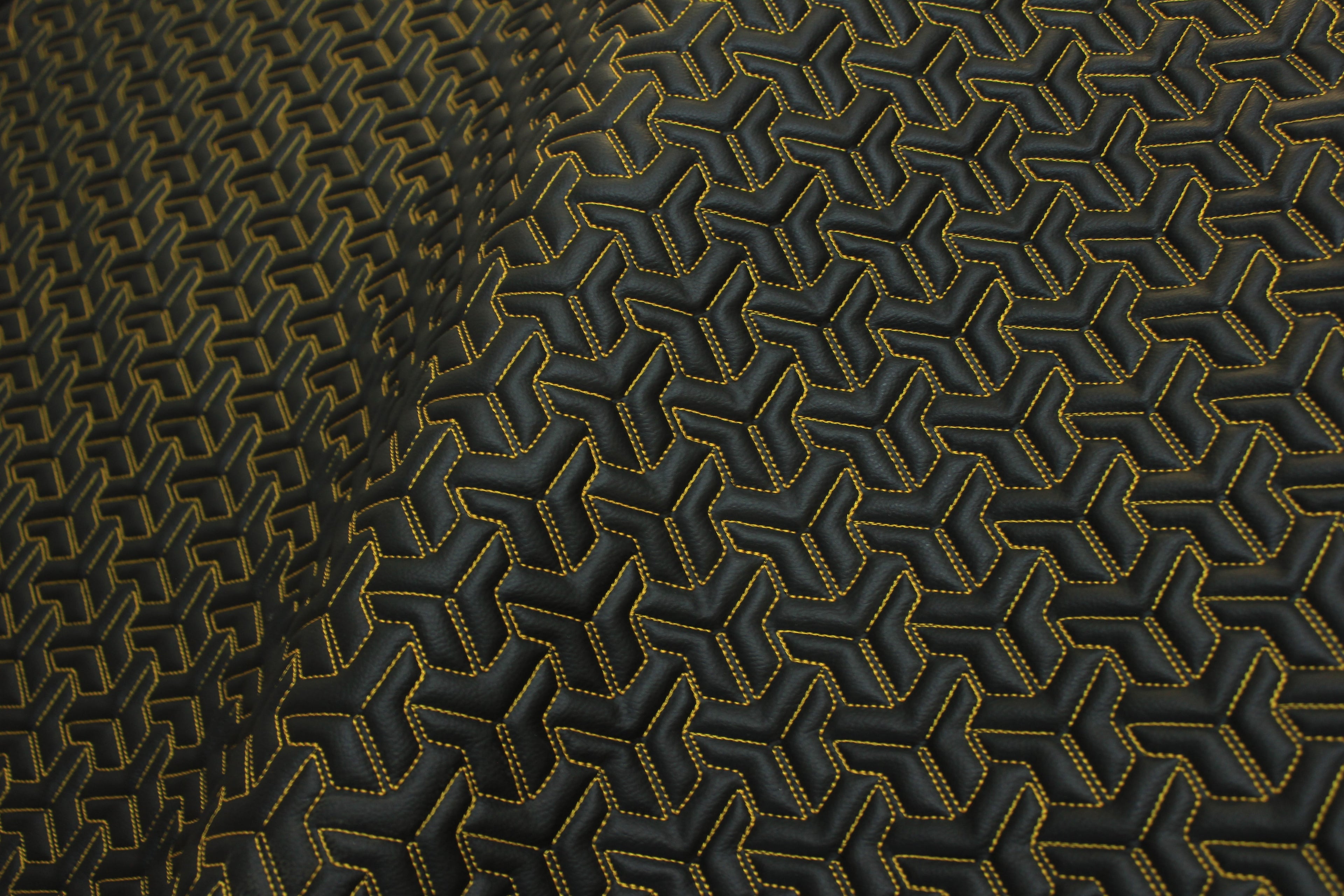 Trio Triangle Yellow Quilted Faux Leather Upholstery Fabric | Foam Backing | Automotive, Marine, Furniture | 140cm (55.1") Wide Mercedes - BMW - VW