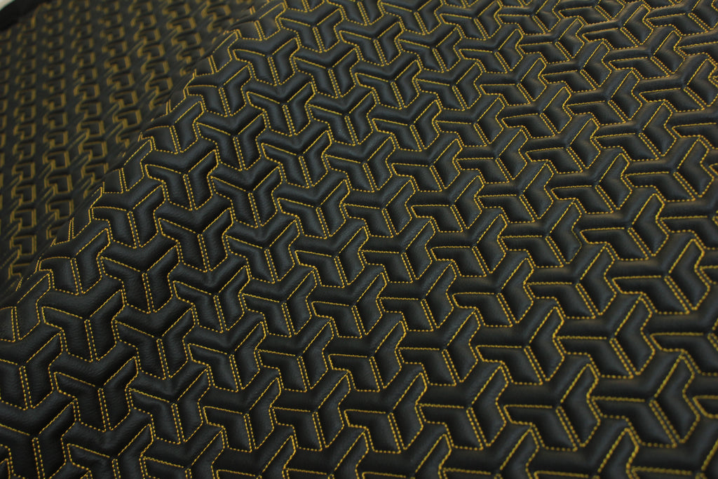 Trio Triangle Yellow Quilted Faux Leather Upholstery Fabric | Foam Backing | Automotive, Marine, Furniture | 140cm (55.1") Wide Mercedes - BMW - VW