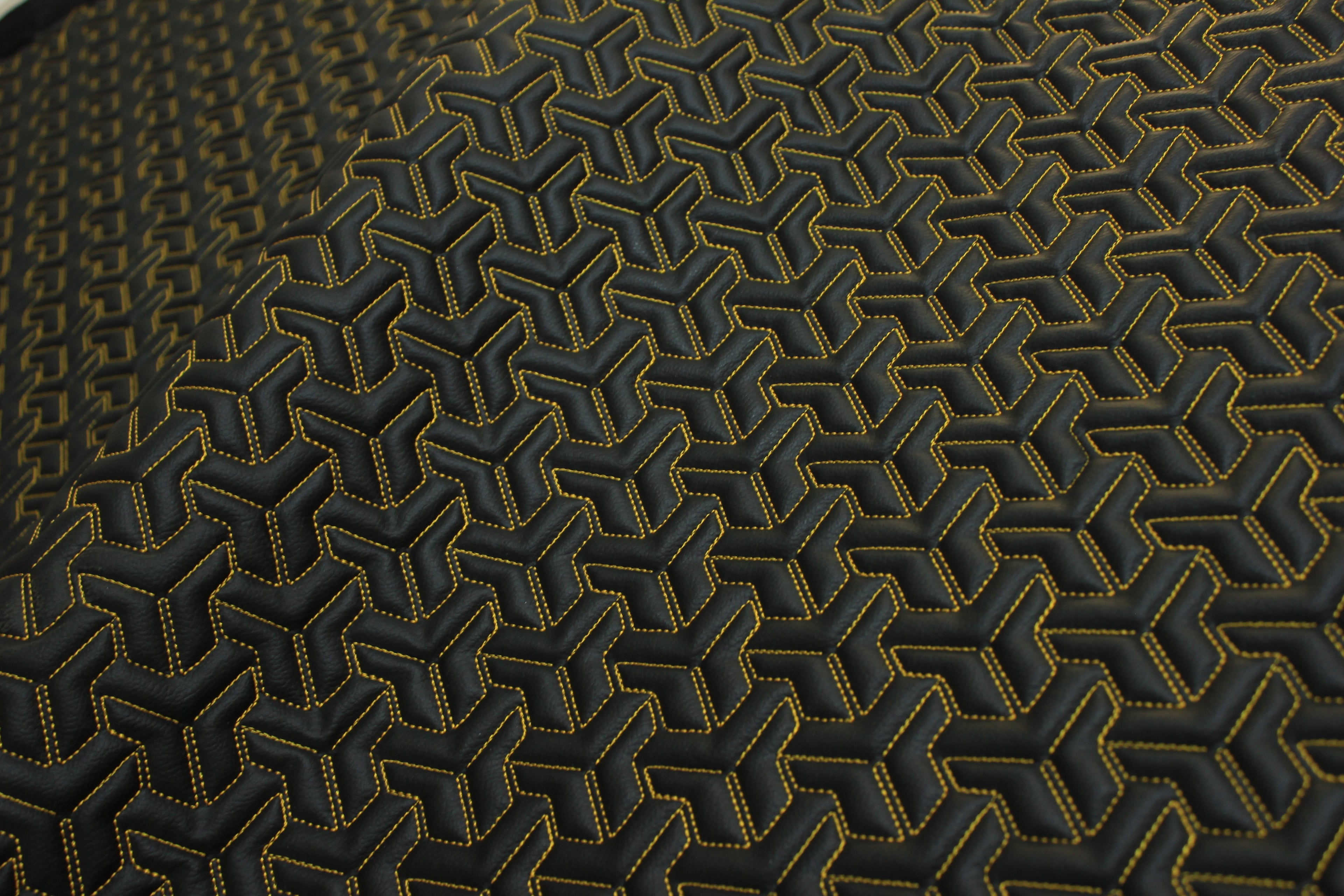 Trio Triangle Yellow Quilted Faux Leather Upholstery Fabric | Foam Backing | Automotive, Marine, Furniture | 140cm (55.1") Wide Mercedes - BMW - VW