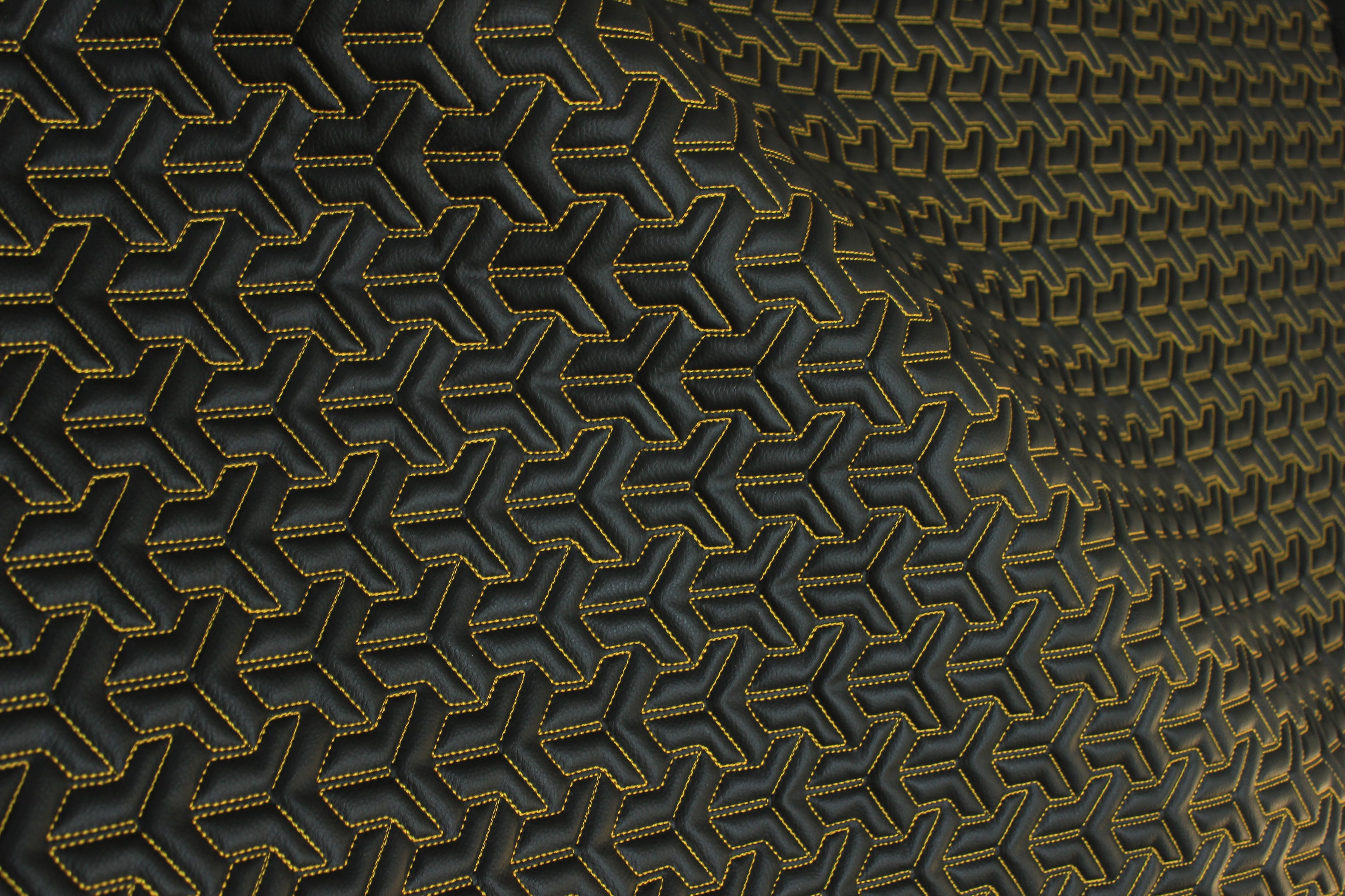 Trio Triangle Yellow Quilted Faux Leather Upholstery Fabric | Foam Backing | Automotive, Marine, Furniture | 140cm (55.1") Wide Mercedes - BMW - VW
