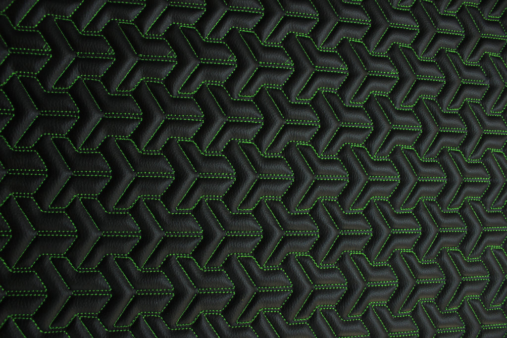 Trio Triangle Green Quilted Faux Leather Upholstery Fabric | Foam Backing | Automotive, Marine, Furniture | 140cm (55.1") Wide Mercedes - BMW - VW