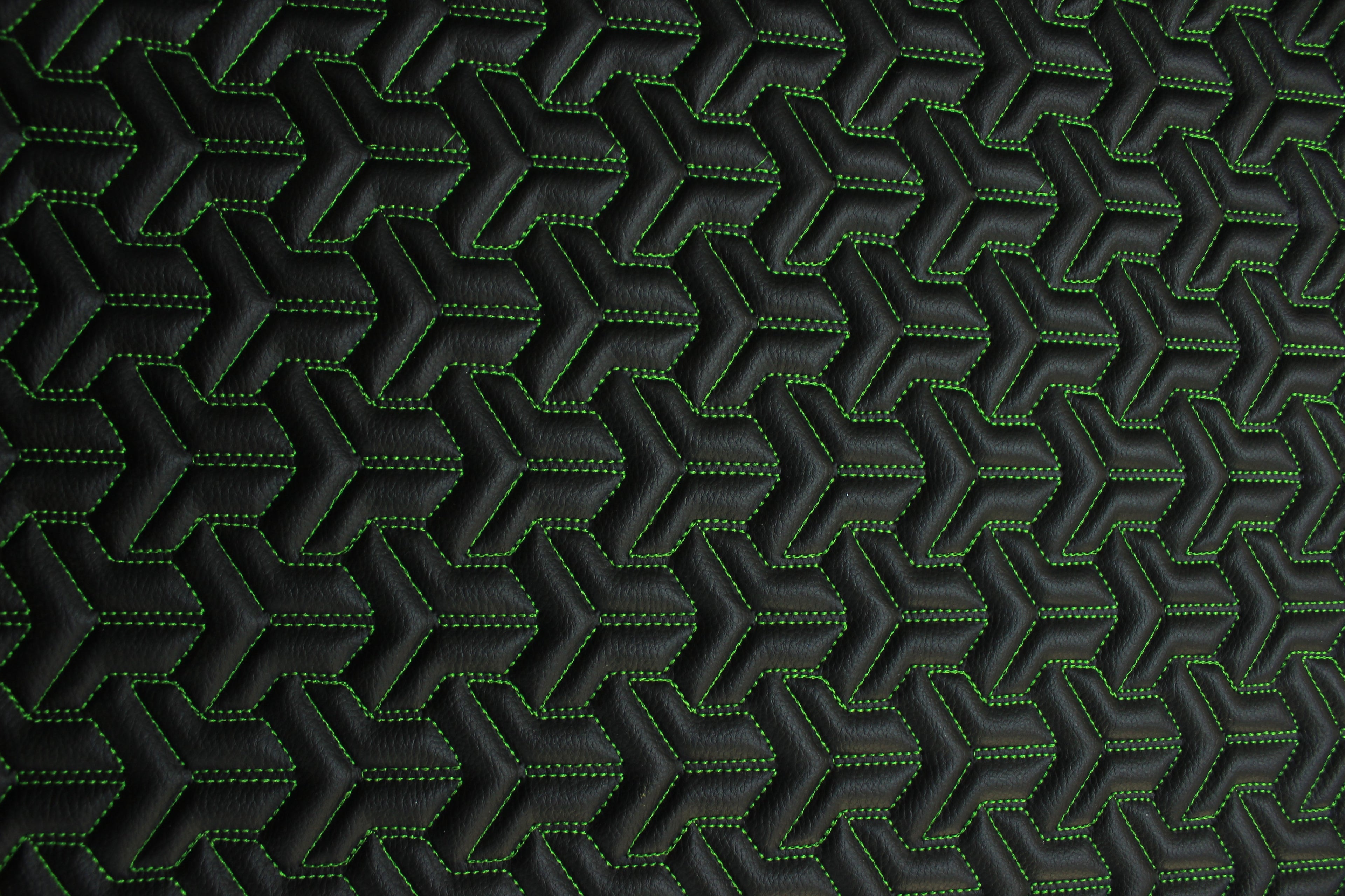 Trio Triangle Green Quilted Faux Leather Upholstery Fabric | Foam Backing | Automotive, Marine, Furniture | 140cm (55.1") Wide Mercedes - BMW - VW