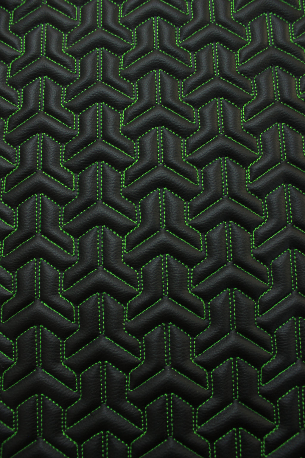 Trio Triangle Green Quilted Faux Leather Upholstery Fabric | Foam Backing | Automotive, Marine, Furniture | 140cm (55.1") Wide Mercedes - BMW - VW