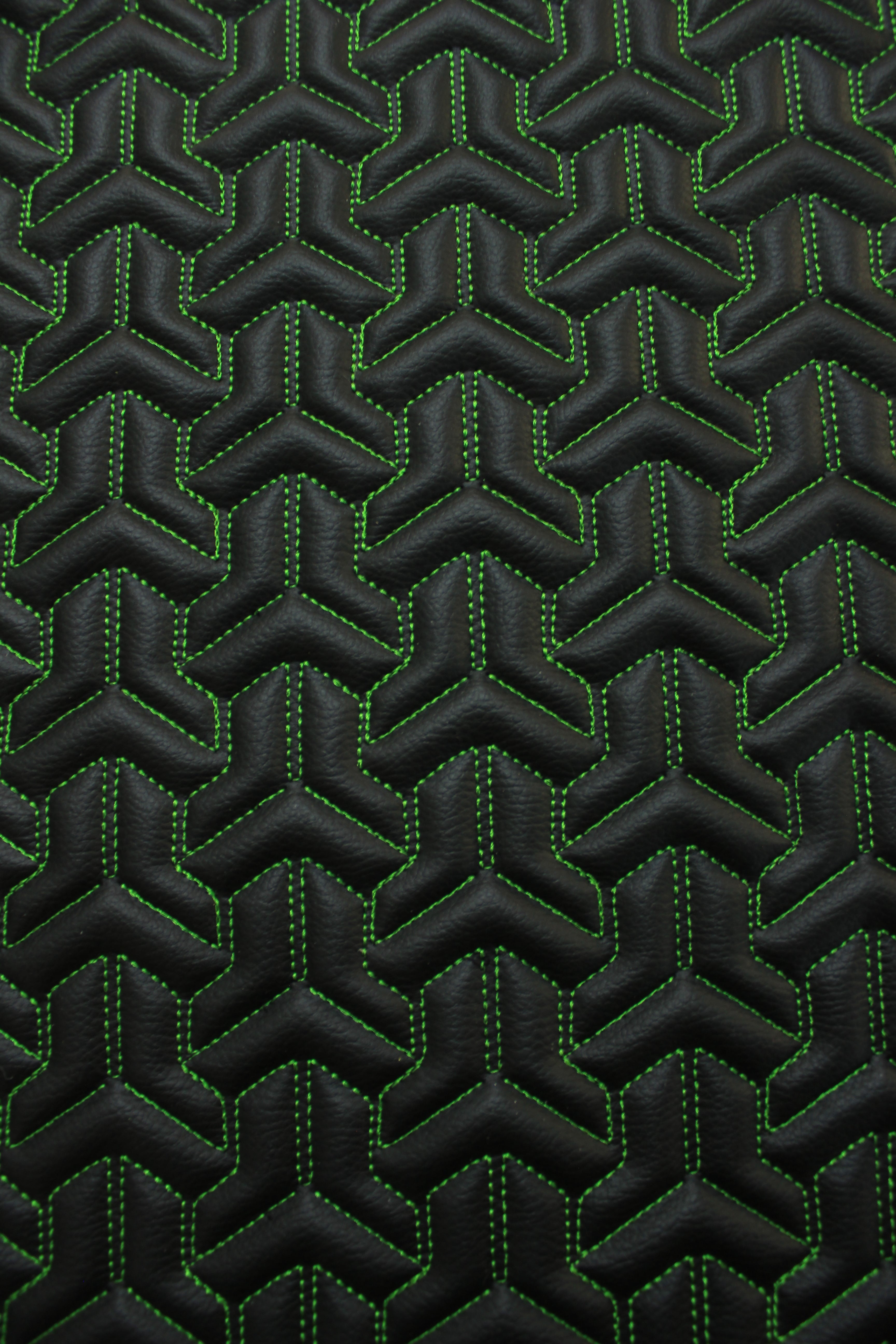 Trio Triangle Green Quilted Faux Leather Upholstery Fabric | Foam Backing | Automotive, Marine, Furniture | 140cm (55.1") Wide Mercedes - BMW - VW