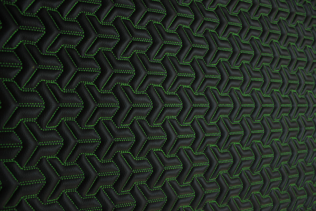 Trio Triangle Green Quilted Faux Leather Upholstery Fabric | Foam Backing | Automotive, Marine, Furniture | 140cm (55.1") Wide Mercedes - BMW - VW