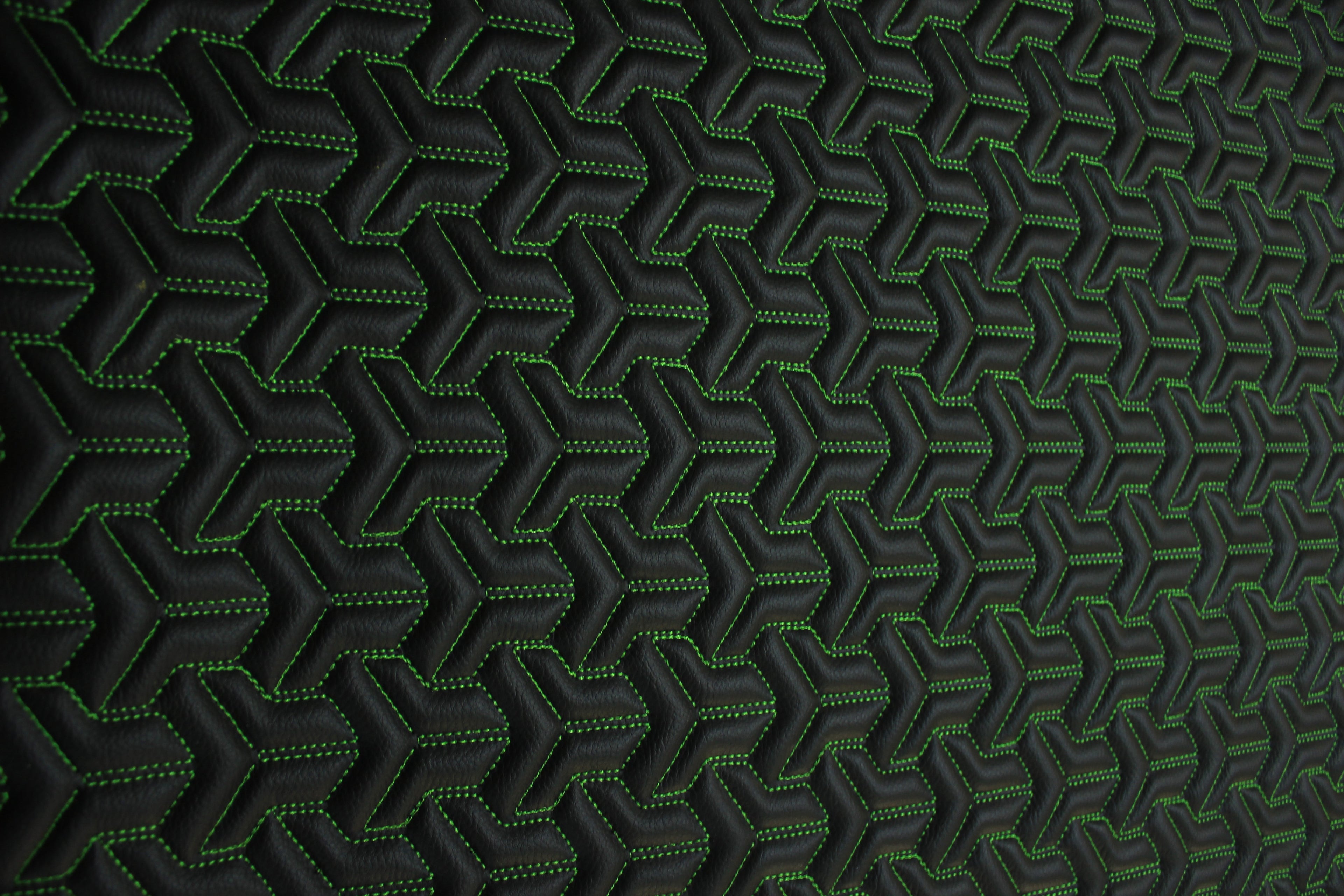Trio Triangle Green Quilted Faux Leather Upholstery Fabric | Foam Backing | Automotive, Marine, Furniture | 140cm (55.1") Wide Mercedes - BMW - VW