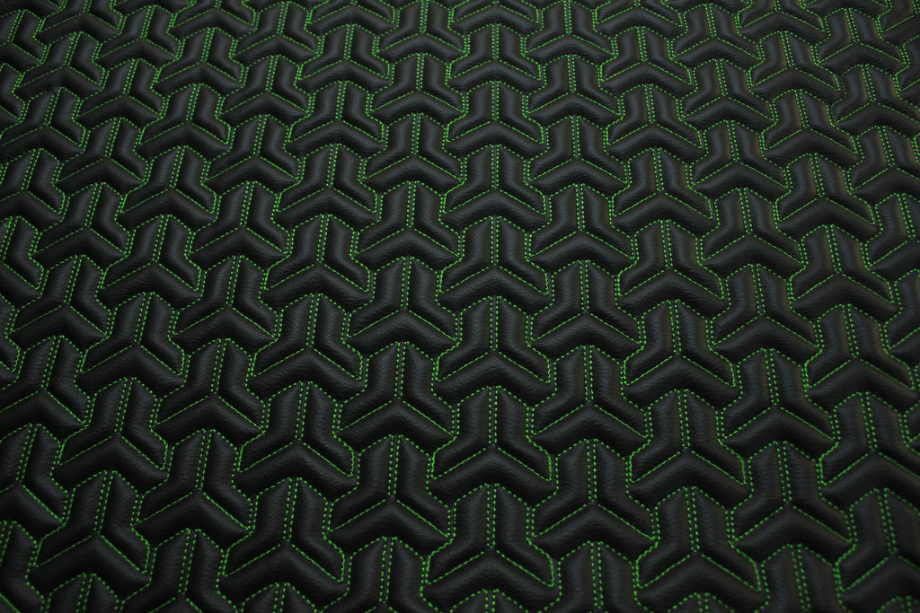 Trio Triangle Green Quilted Faux Leather Upholstery Fabric | Foam Backing | Automotive, Marine, Furniture | 140cm (55.1") Wide Mercedes - BMW - VW