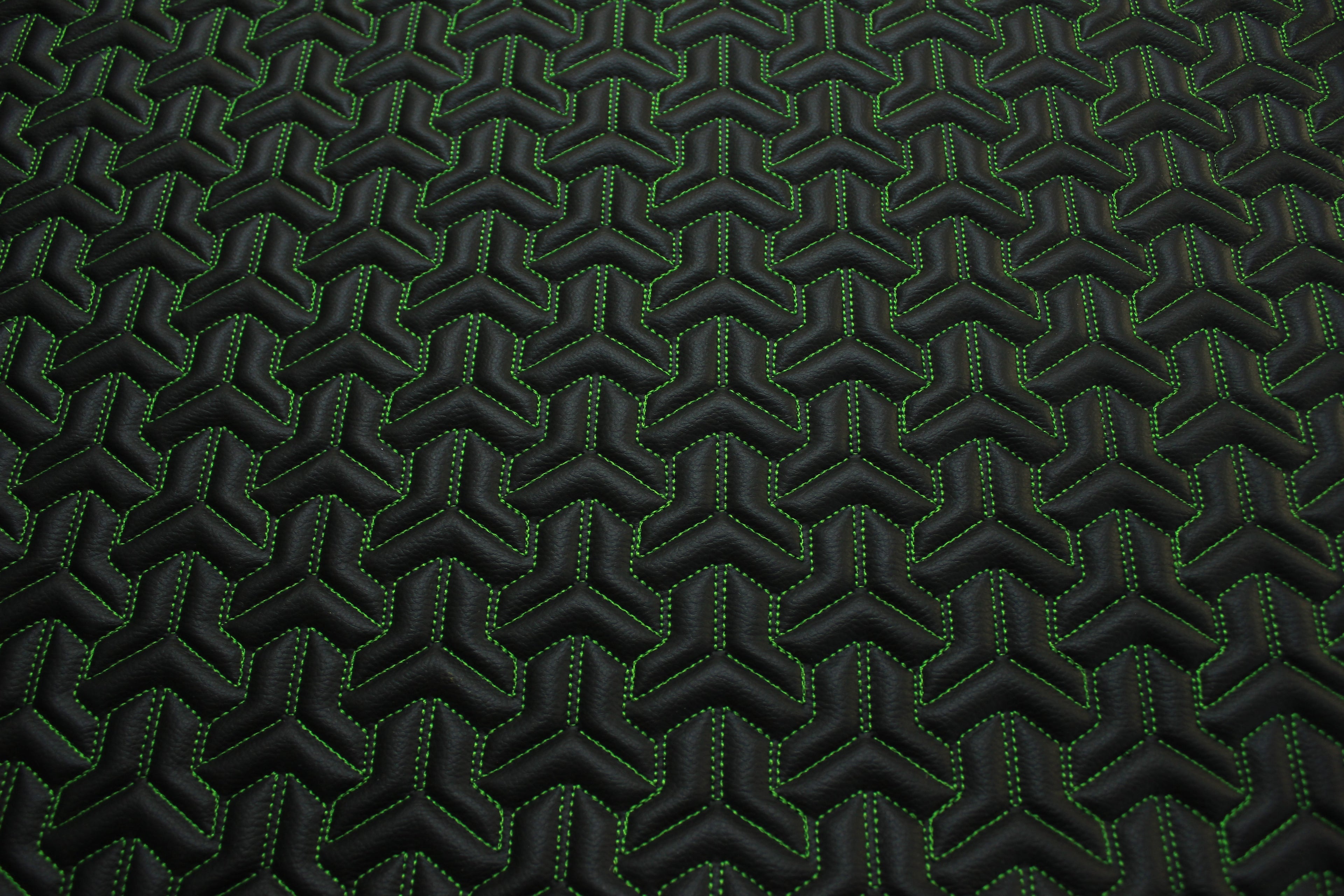 Trio Triangle Green Quilted Faux Leather Upholstery Fabric | Foam Backing | Automotive, Marine, Furniture | 140cm (55.1") Wide Mercedes - BMW - VW