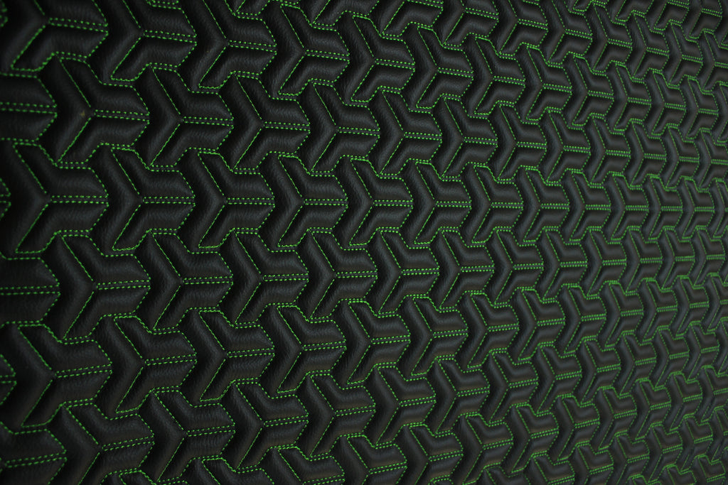 Trio Triangle Green Quilted Faux Leather Upholstery Fabric | Foam Backing | Automotive, Marine, Furniture | 140cm (55.1") Wide Mercedes - BMW - VW