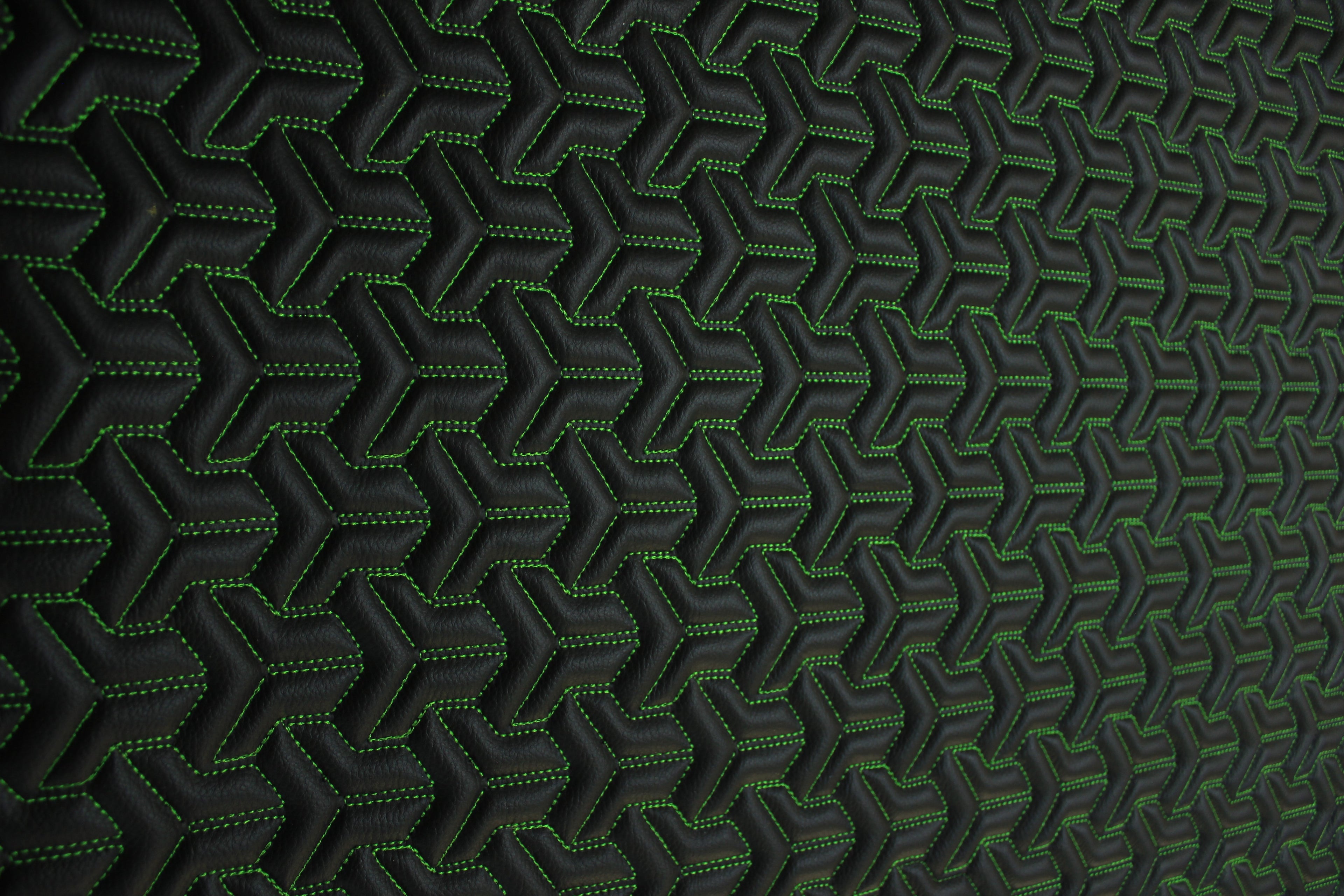 Trio Triangle Green Quilted Faux Leather Upholstery Fabric | Foam Backing | Automotive, Marine, Furniture | 140cm (55.1") Wide Mercedes - BMW - VW