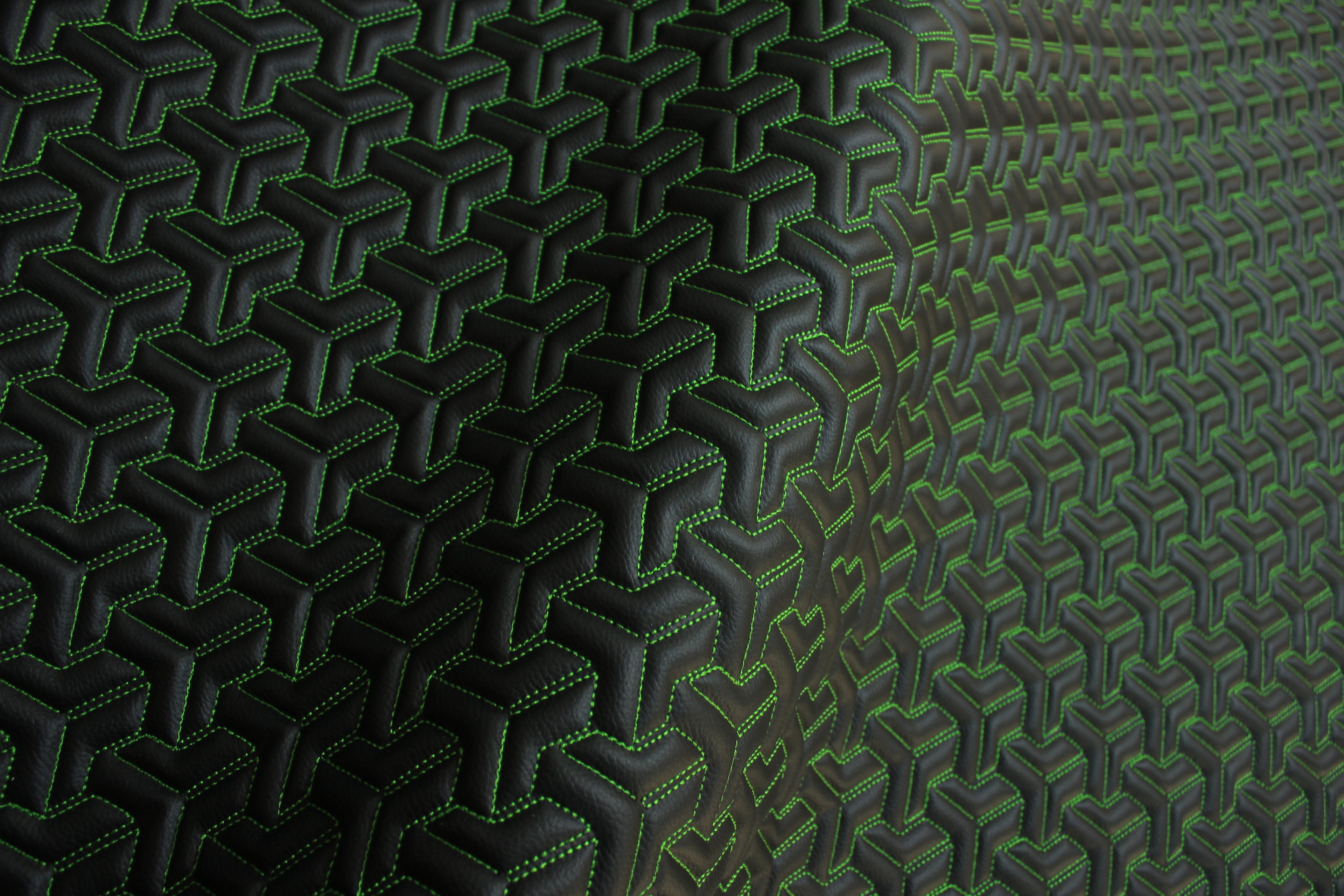 Trio Triangle Green Quilted Faux Leather Upholstery Fabric | Foam Backing | Automotive, Marine, Furniture | 140cm (55.1") Wide Mercedes - BMW - VW