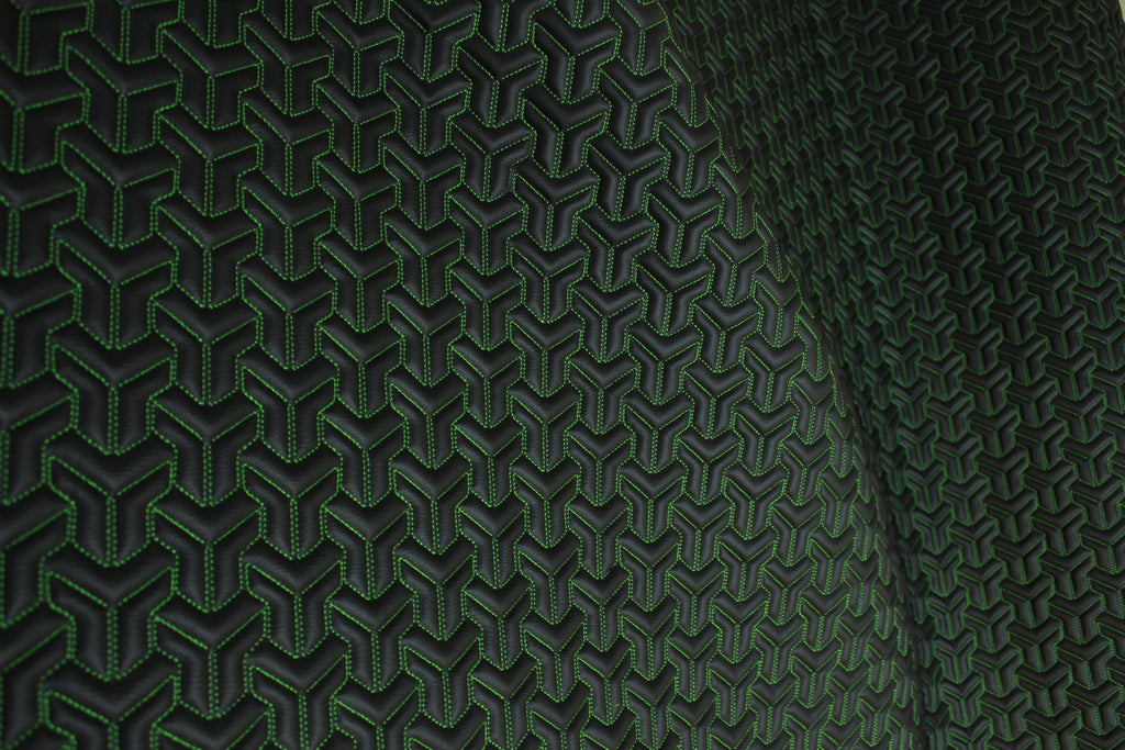 Trio Triangle Green Quilted Faux Leather Upholstery Fabric | Foam Backing | Automotive, Marine, Furniture | 140cm (55.1") Wide Mercedes - BMW - VW