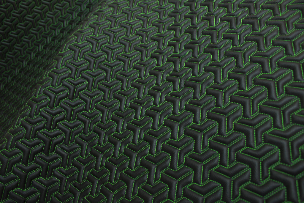 Trio Triangle Green Quilted Faux Leather Upholstery Fabric | Foam Backing | Automotive, Marine, Furniture | 140cm (55.1") Wide Mercedes - BMW - VW