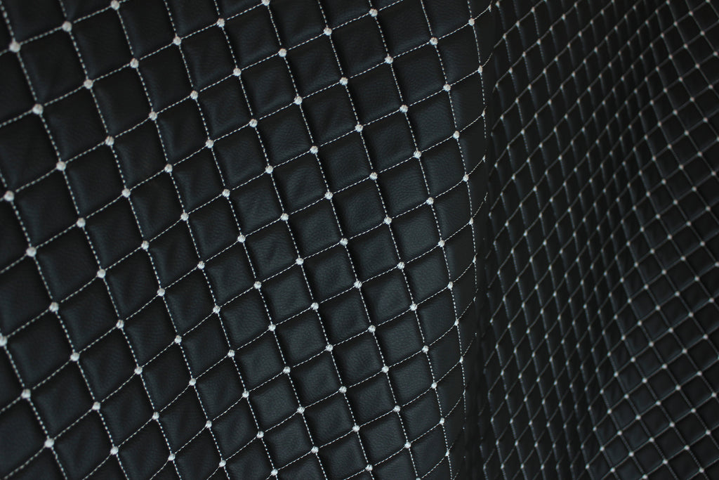 Tela de tapicería de piel sintética acolchada Dot Diamond White | Refuerzo de espuma | Automoción, náutica y muebles | 140 cm (55,1") de ancho para Mercedes, BMW y VW (copia)