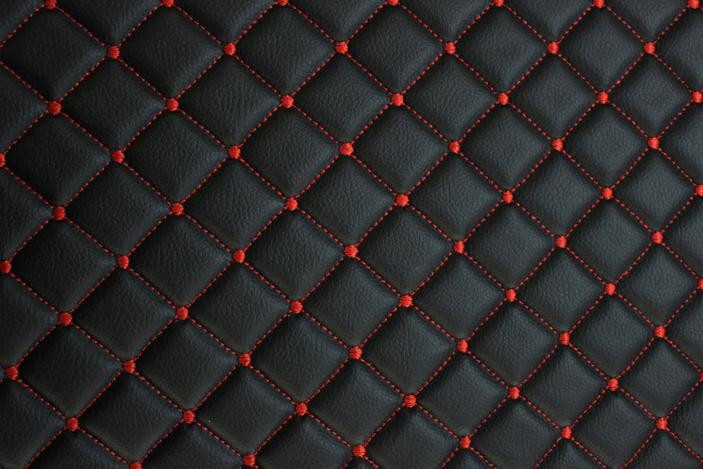 Tecido de pele sintética acolchoada vermelha com estampado de diamantes e bolinhas | Base de espuma | Automóvel, náutico, mobiliário | 140 cm (55,1") de largura Mercedes - BMW - VW