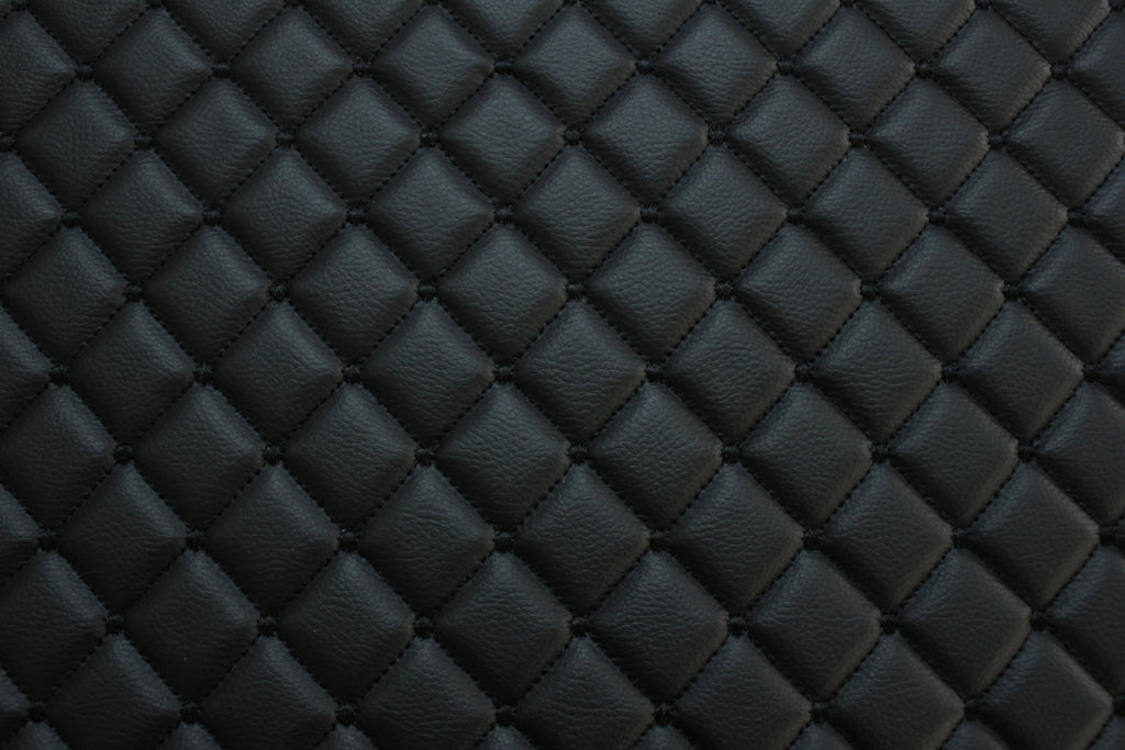 Dot Diamond Black Quilted Faux Leather Upholstery Fabric | Foam Backing | Automotive, Marine, Furniture | 140cm (55.1") Wide Mercedes - BMW - VW