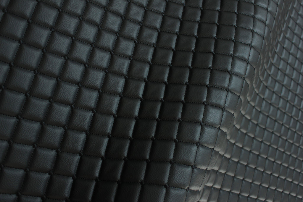 Dot Diamond Black Quilted Faux Leather Upholstery Fabric | Foam Backing | Automotive, Marine, Furniture | 140cm (55.1") Wide Mercedes - BMW - VW