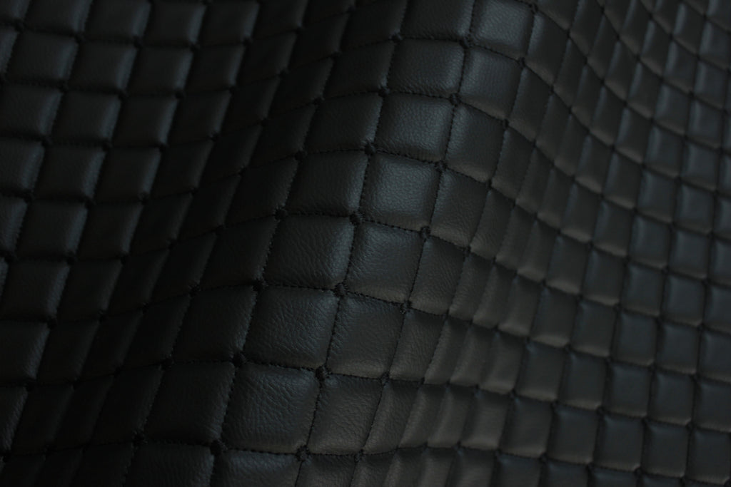 Dot Diamond Black Quilted Faux Leather Upholstery Fabric | Foam Backing | Automotive, Marine, Furniture | 140cm (55.1") Wide Mercedes - BMW - VW