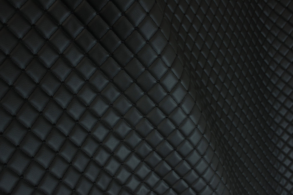 Dot Diamond Black Quilted Faux Leather Upholstery Fabric | Foam Backing | Automotive, Marine, Furniture | 140cm (55.1") Wide Mercedes - BMW - VW