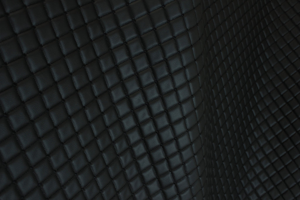 Dot Diamond Black Quilted Faux Leather Upholstery Fabric | Foam Backing | Automotive, Marine, Furniture | 140cm (55.1") Wide Mercedes - BMW - VW