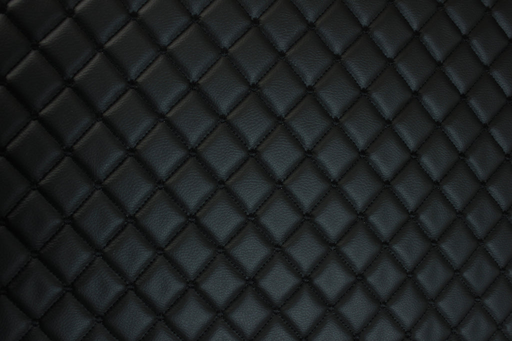 Dot Diamond Black Quilted Faux Leather Upholstery Fabric | Foam Backing | Automotive, Marine, Furniture | 140cm (55.1") Wide Mercedes - BMW - VW