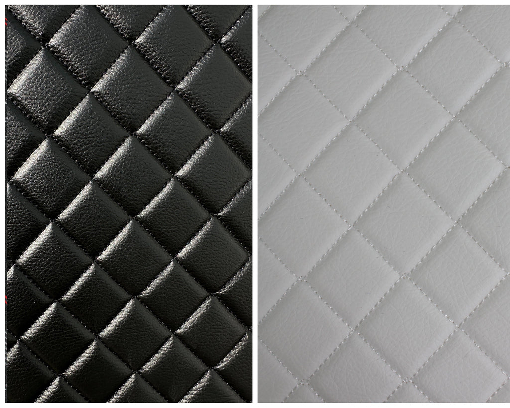 Tela de vinilo negro acolchado para tapicería de coche | 5 x 5 cm, puntada de diamante simple con espuma de 5 mm | 140 cm de ancho | Automotriz