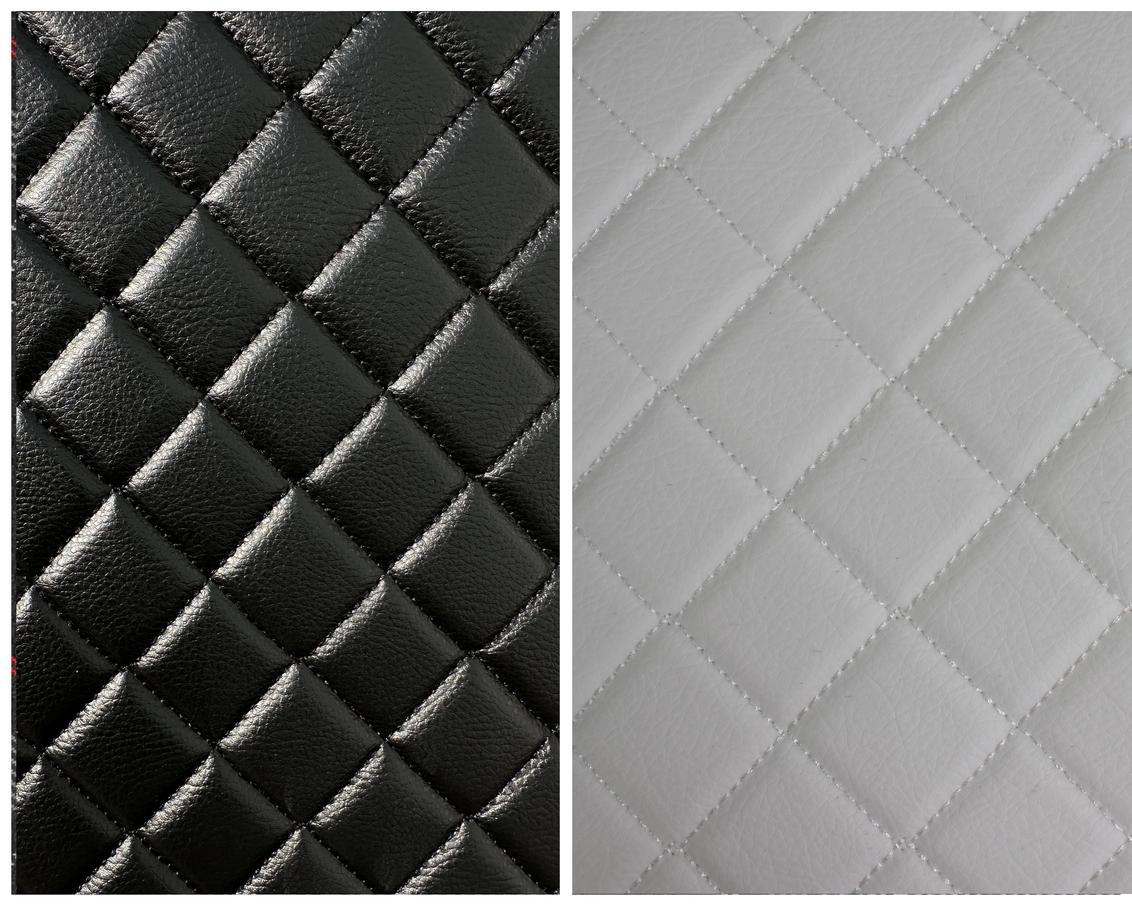 Black Quilted Black Vinyl Faux Leather Car Upholstery Fabric | 2"x2" 5x5cm Single Diamond Stitch with 5mm Foam | 140cm Wide | Automotive