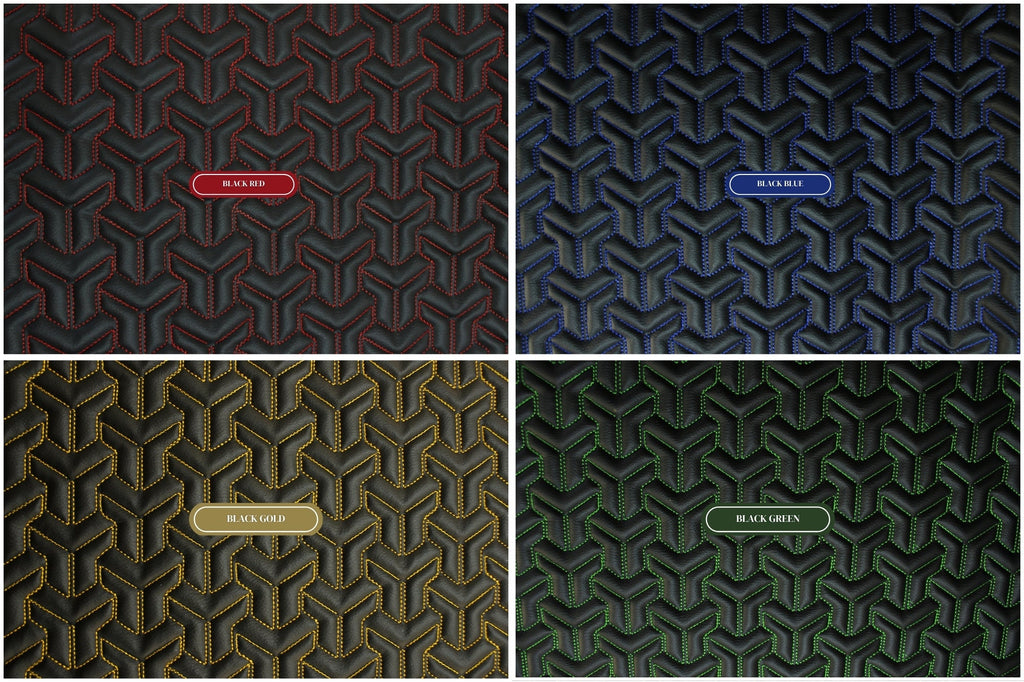 Trio Triangle Black Quilted Faux Leather Upholstery Fabric | Foam Backing | Automotive, Marine, Furniture | 140cm (55.1") Wide Mercedes - BMW - VW