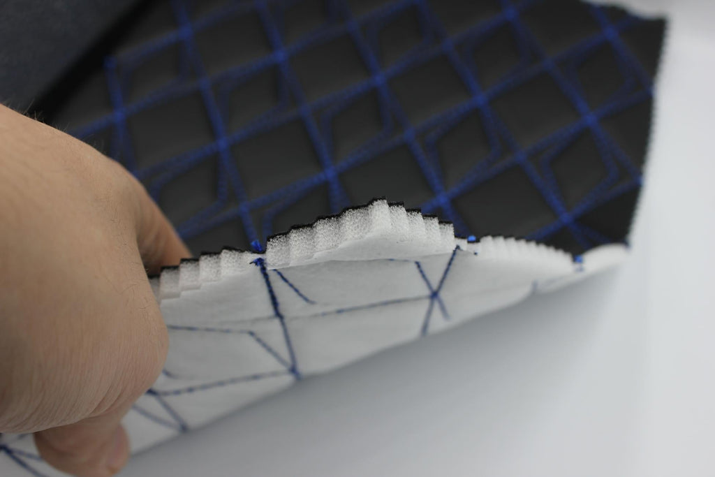 blue-quilted-black-faux-leather-car-upholstery-fabric-double-diamond